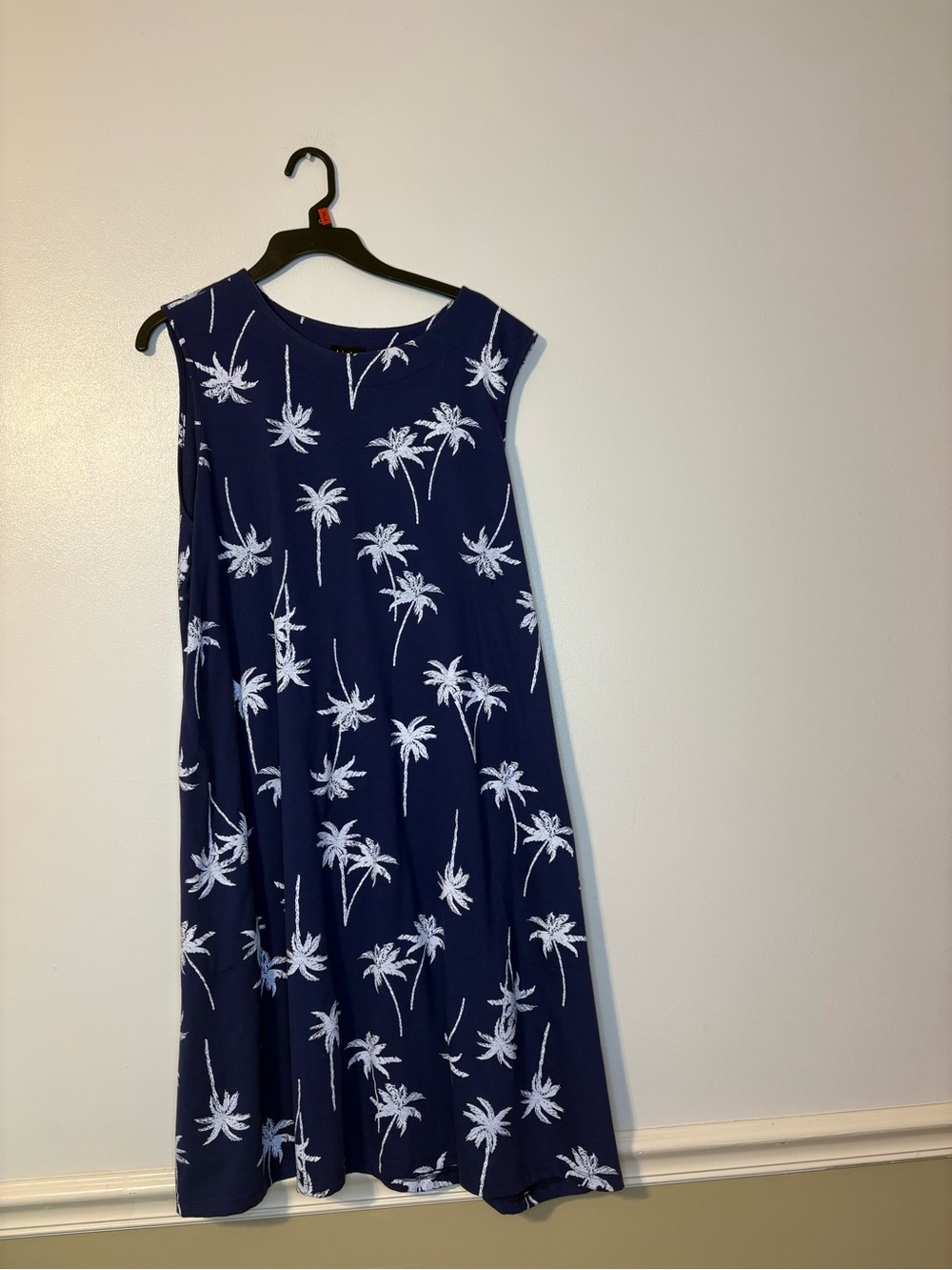 Link Navy Sleeveless Palm-Print A-Line Dress